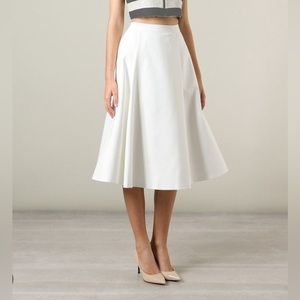 ALICE + OLIVIA Rosalinda Cotton Box Pleat Midi Skirt White Sz 2